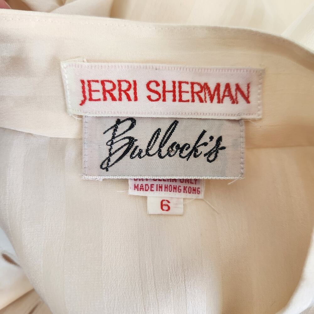 Vintage Jerri Sherman Silk Cream Blouse Semi Sheer Sz 6 Button Down Long Sleeve - Picture 6 of 10